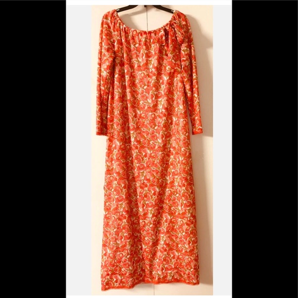 Floral Maxi Dress Size XL Poppy Red🌿Lace Trim🌺Bow Front Casual Eastern Style - Picture 12 of 12